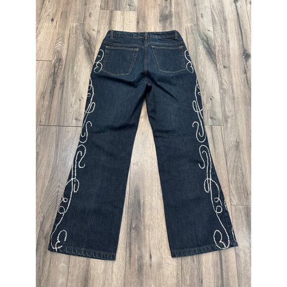 Spiegel Embellished Silver Sequined Swirl Denim Bootcut Flare Jeans Size 6 - Picture 9 of 10